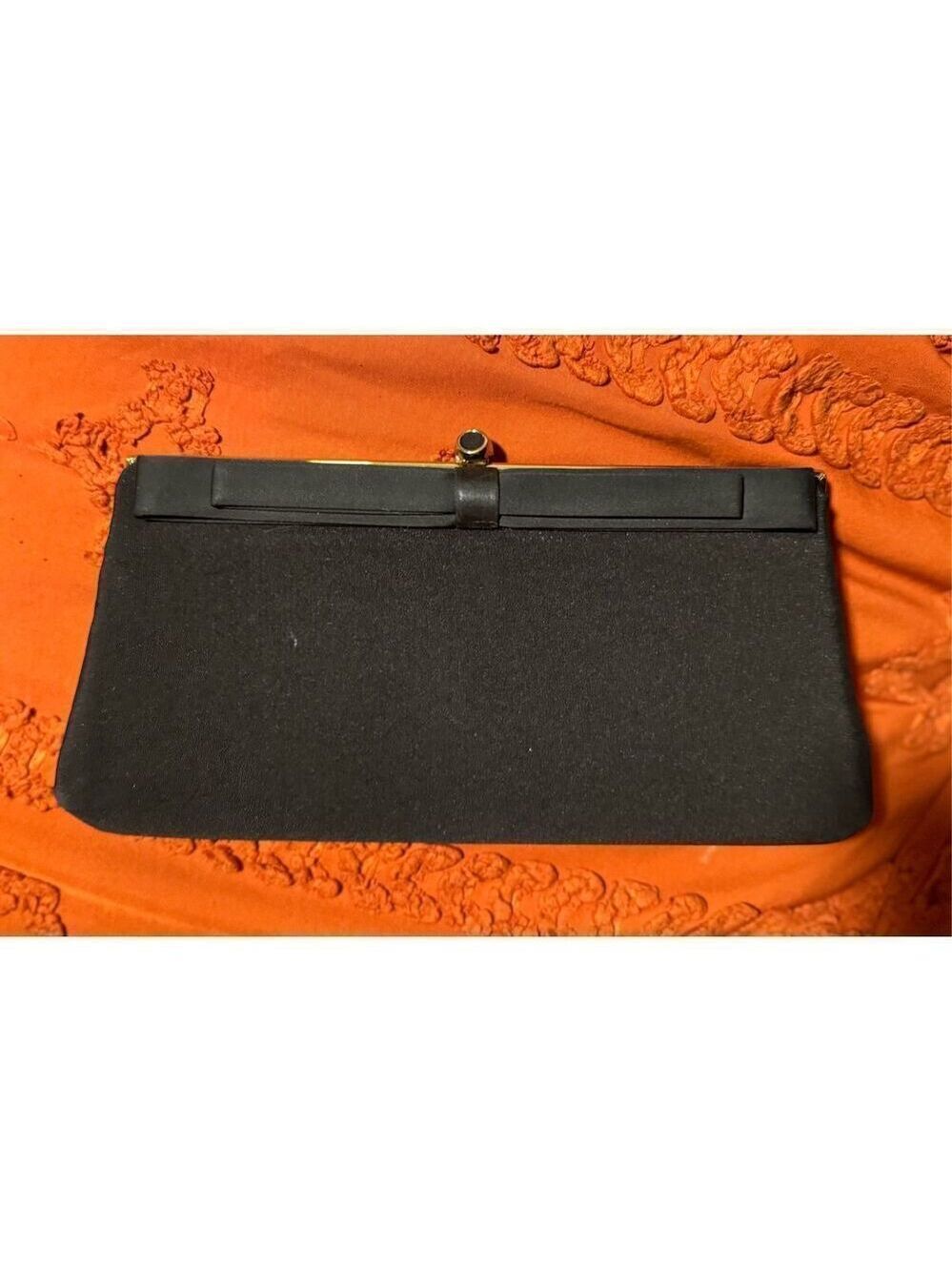 HL USA formal evening event black tie clutch hold chain black bow - Picture 7 of 15